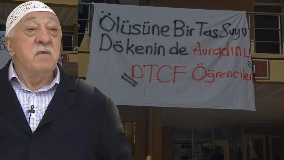 “Ölüsüne bir tas suyu dökenin…” Üniversite yönetiminden FETÖ pankartına müdahale!